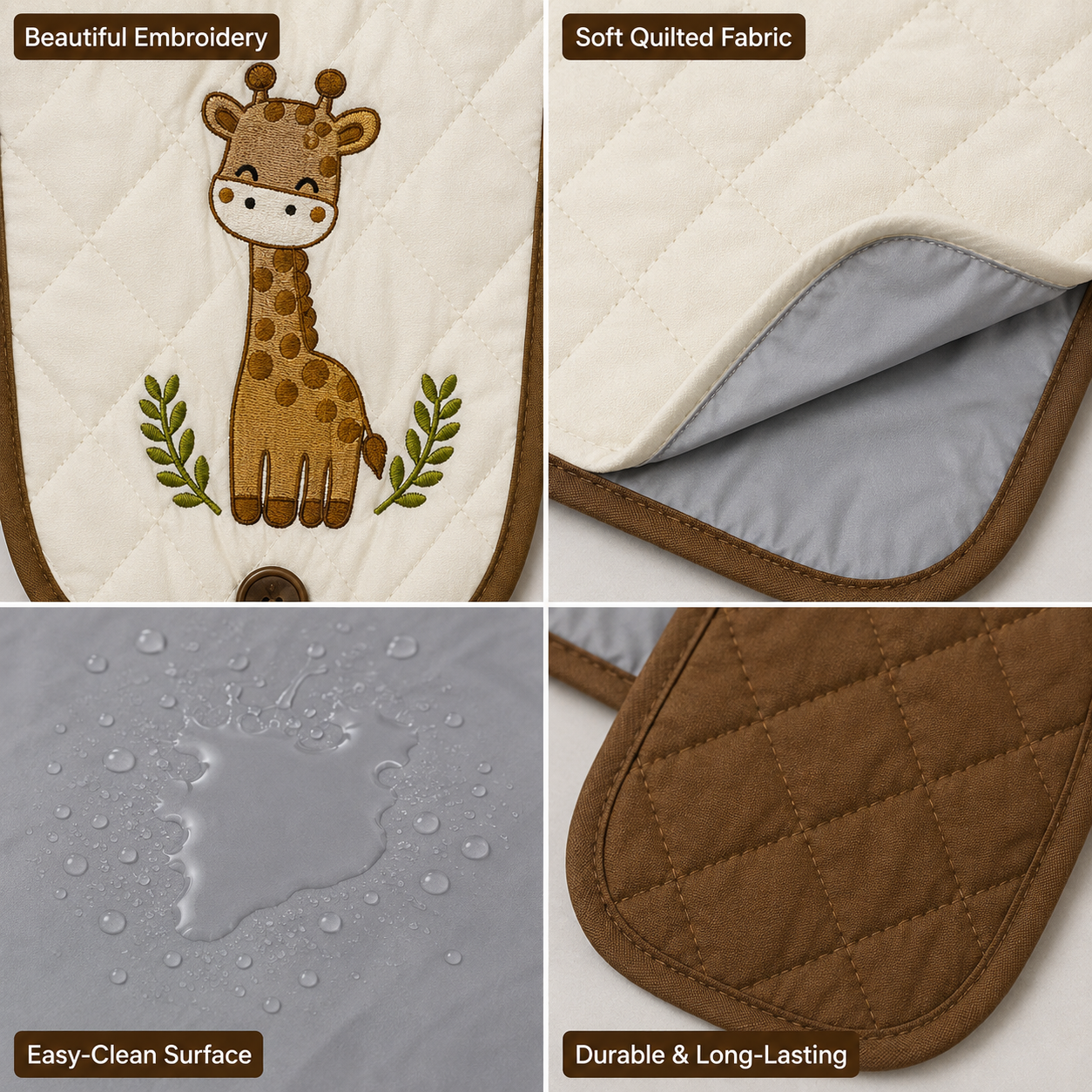 Giraffe Embroidered Quilted Baby Changing Mat