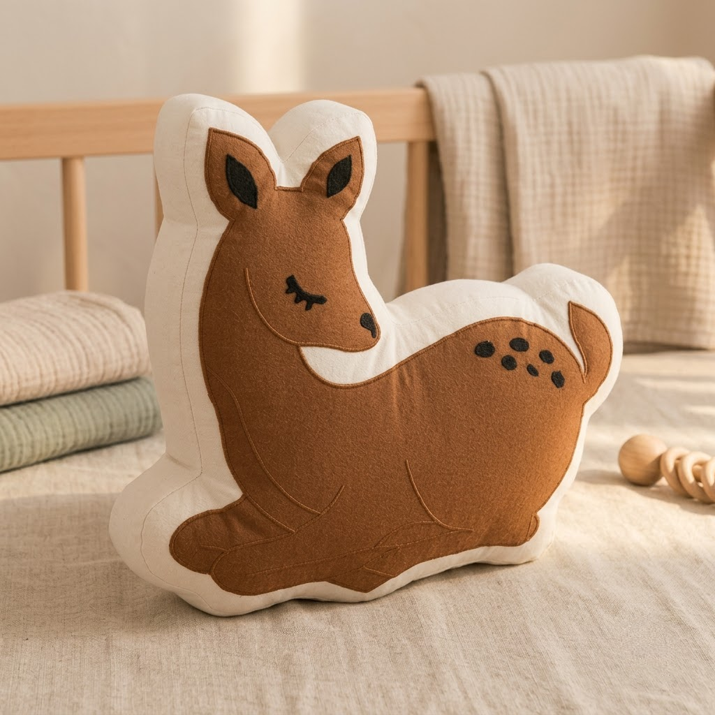 Deer Decorative Cushion – Brown & Cream Accent Pillow