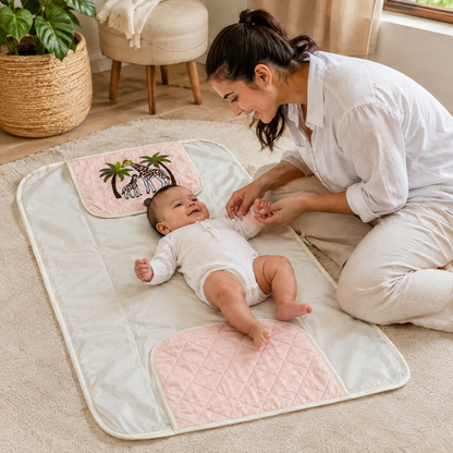 Giraffe Embroidered Quilted Baby Changing Mat