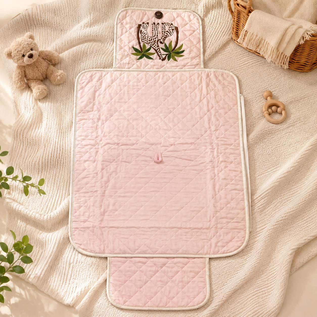 Giraffe Embroidered Quilted Baby Changing Mat