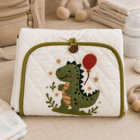 Dinosaur Embroidered Quilted Baby Changing Mat