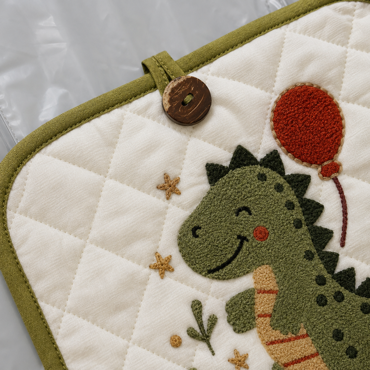 Dinosaur Embroidered Quilted Baby Changing Mat