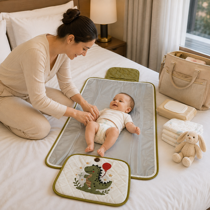 Dinosaur Embroidered Quilted Baby Changing Mat