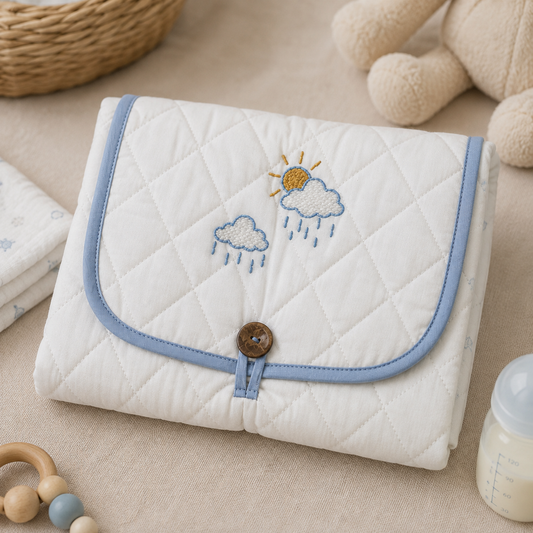 Cloud & Rain Embroidered Quilted Baby Changing Mat