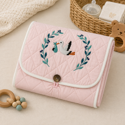 Stork Embroidered Quilted Baby Changing Mat