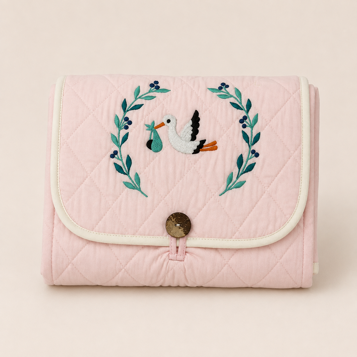 Stork Embroidered Quilted Baby Changing Mat