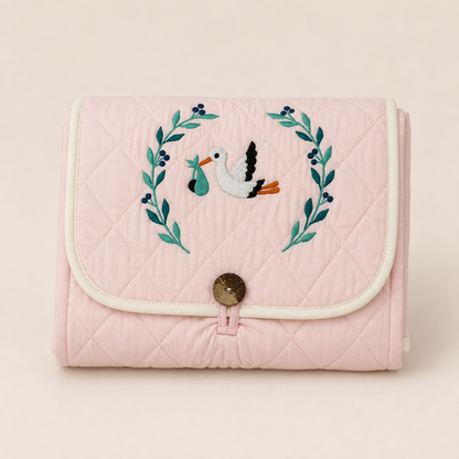 Stork Embroidered Quilted Baby Changing Mat