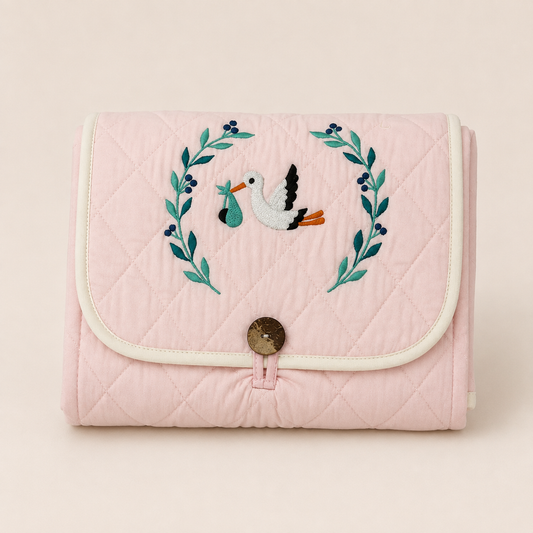 Stork Embroidered Quilted Baby Changing Mat