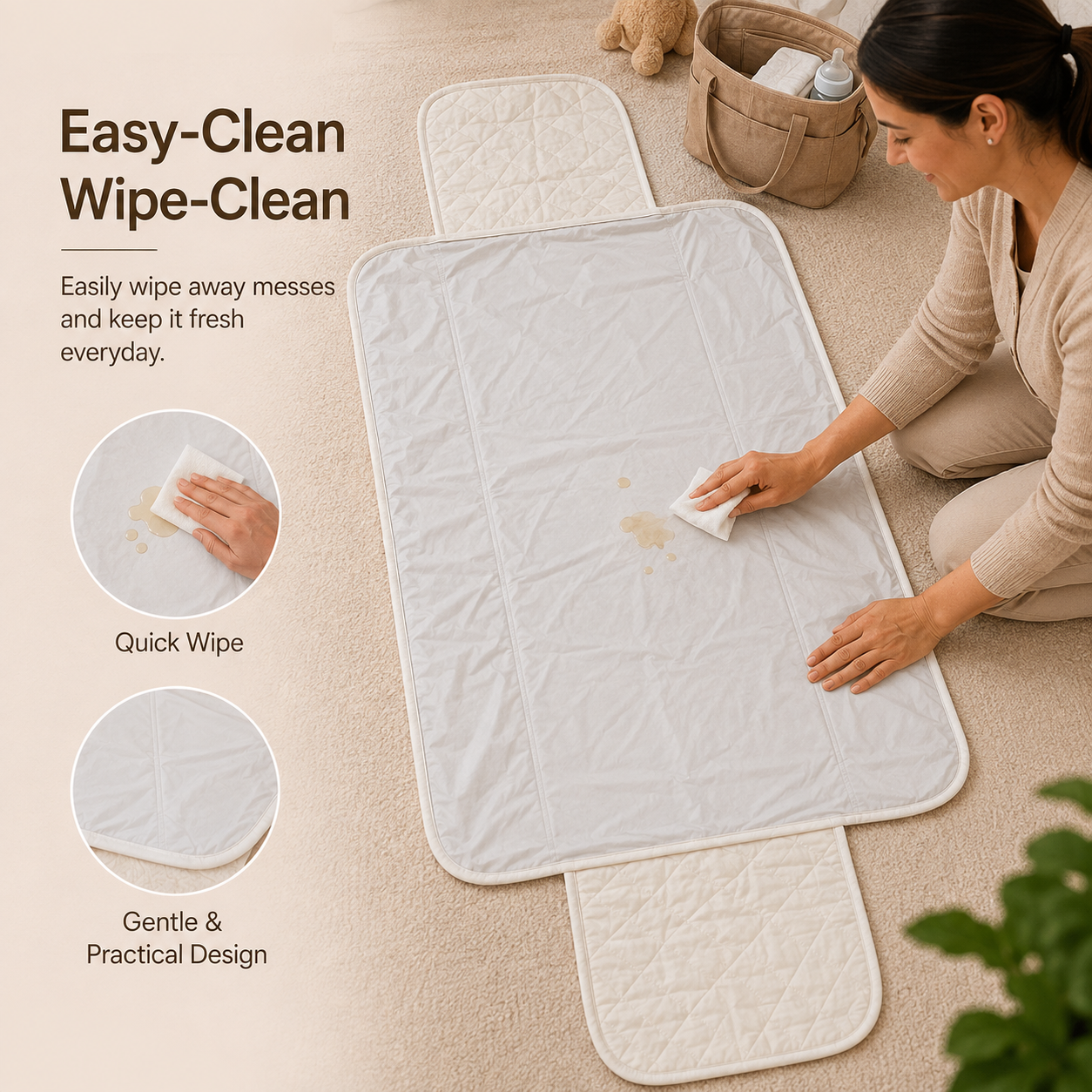 Stork Embroidered Quilted Baby Changing Mat