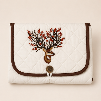 Floral Deer Embroidered Quilted Baby Changing Mat