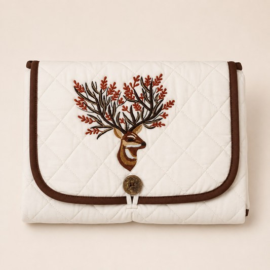 Floral Deer Embroidered Quilted Baby Changing Mat
