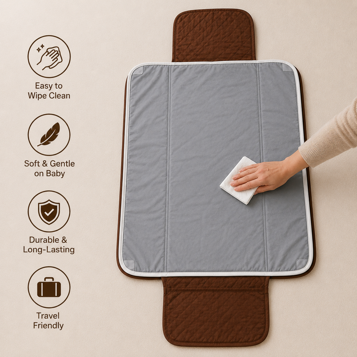 Floral Deer Embroidered Quilted Baby Changing Mat