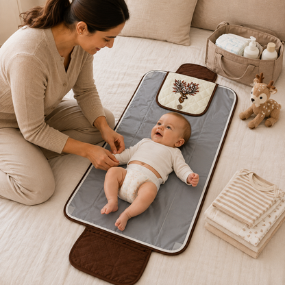 Floral Deer Embroidered Quilted Baby Changing Mat