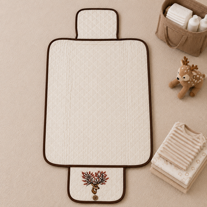 Floral Deer Embroidered Quilted Baby Changing Mat