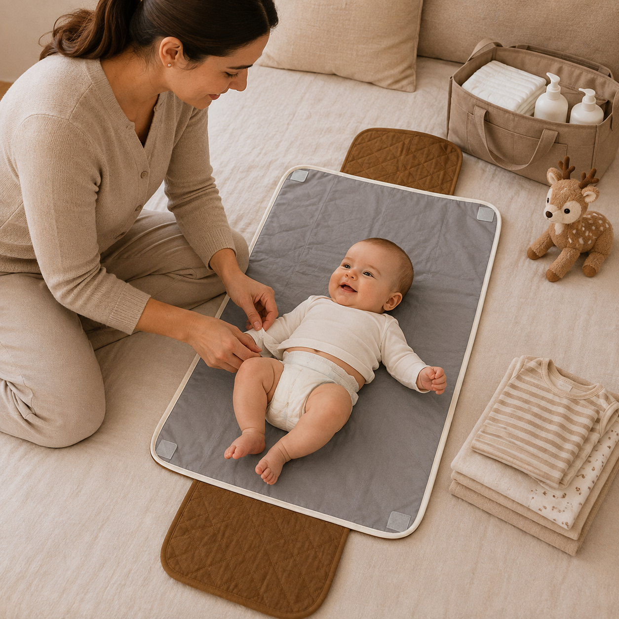 Elephant Cloud Embroidered Quilted Baby Changing Mat