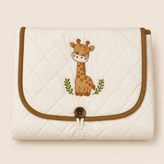 Giraffe Embroidered Quilted Baby Changing Mat