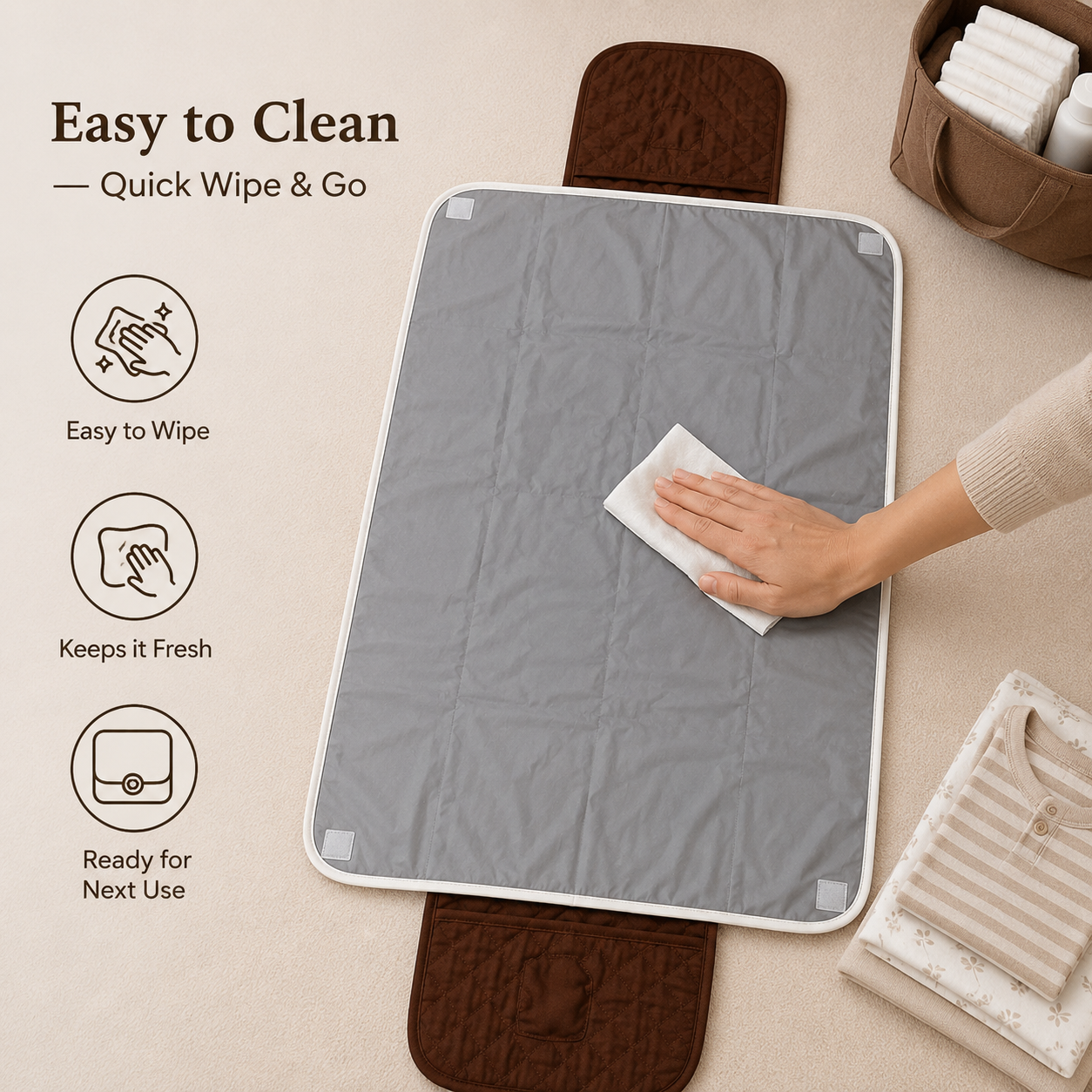 Monkey Embroidered Quilted Baby Changing Mat