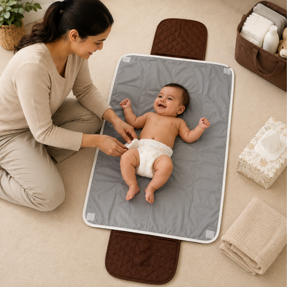 Monkey Embroidered Quilted Baby Changing Mat