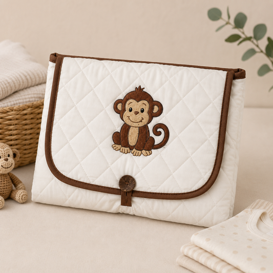 Monkey Embroidered Quilted Baby Changing Mat