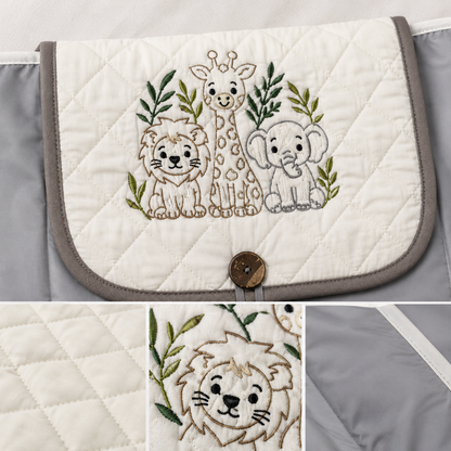 Safari Animals Embroidered Quilted Baby Changing Mat