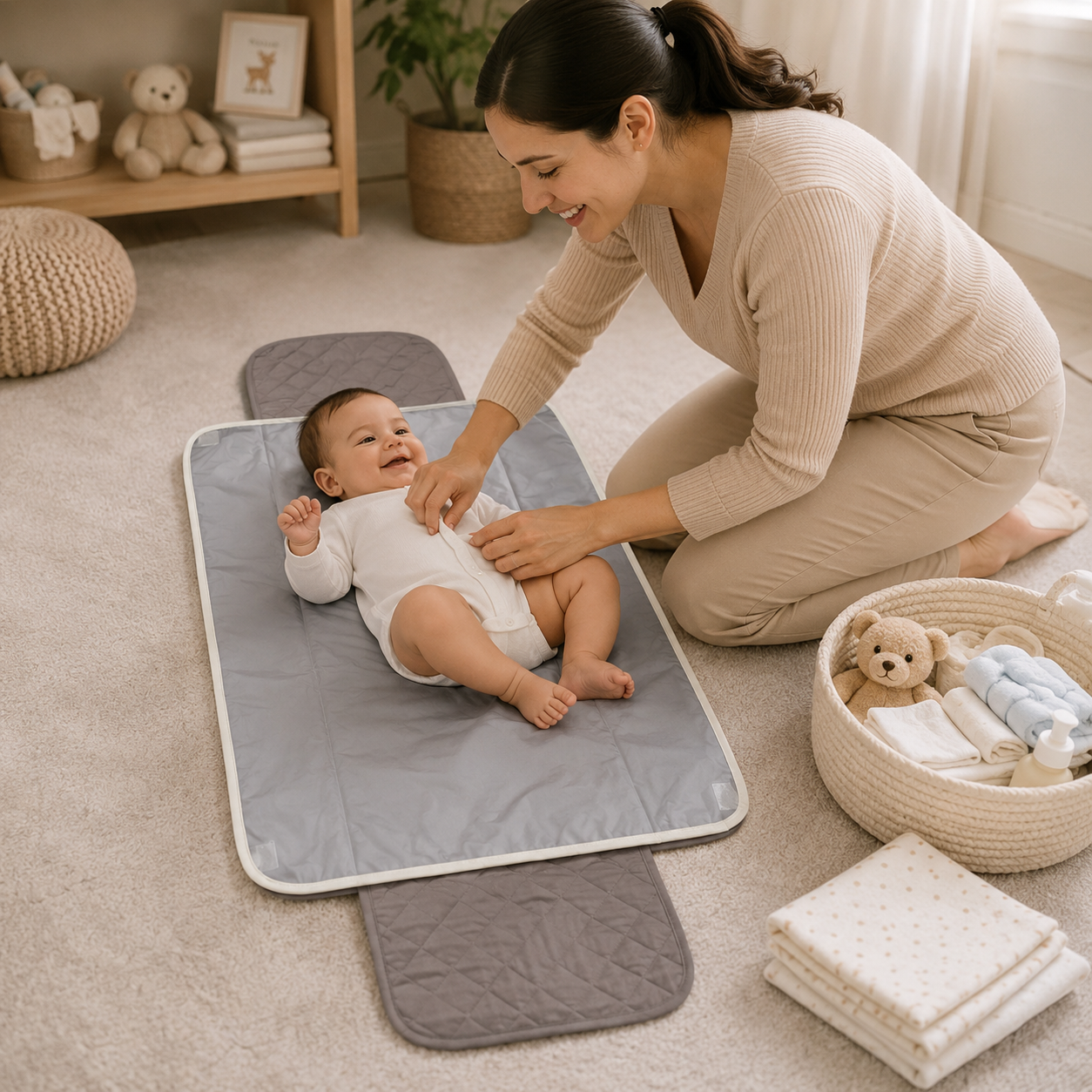 Safari Animals Embroidered Quilted Baby Changing Mat