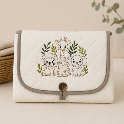 Safari Animals Embroidered Quilted Baby Changing Mat