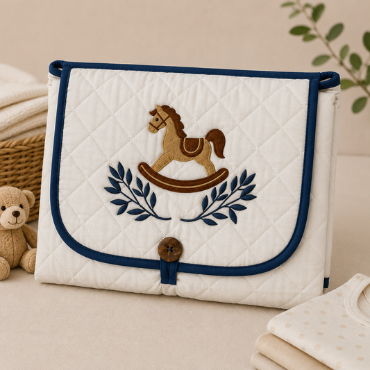 Rocking Horse Embroidered Quilted Baby Changing Mat