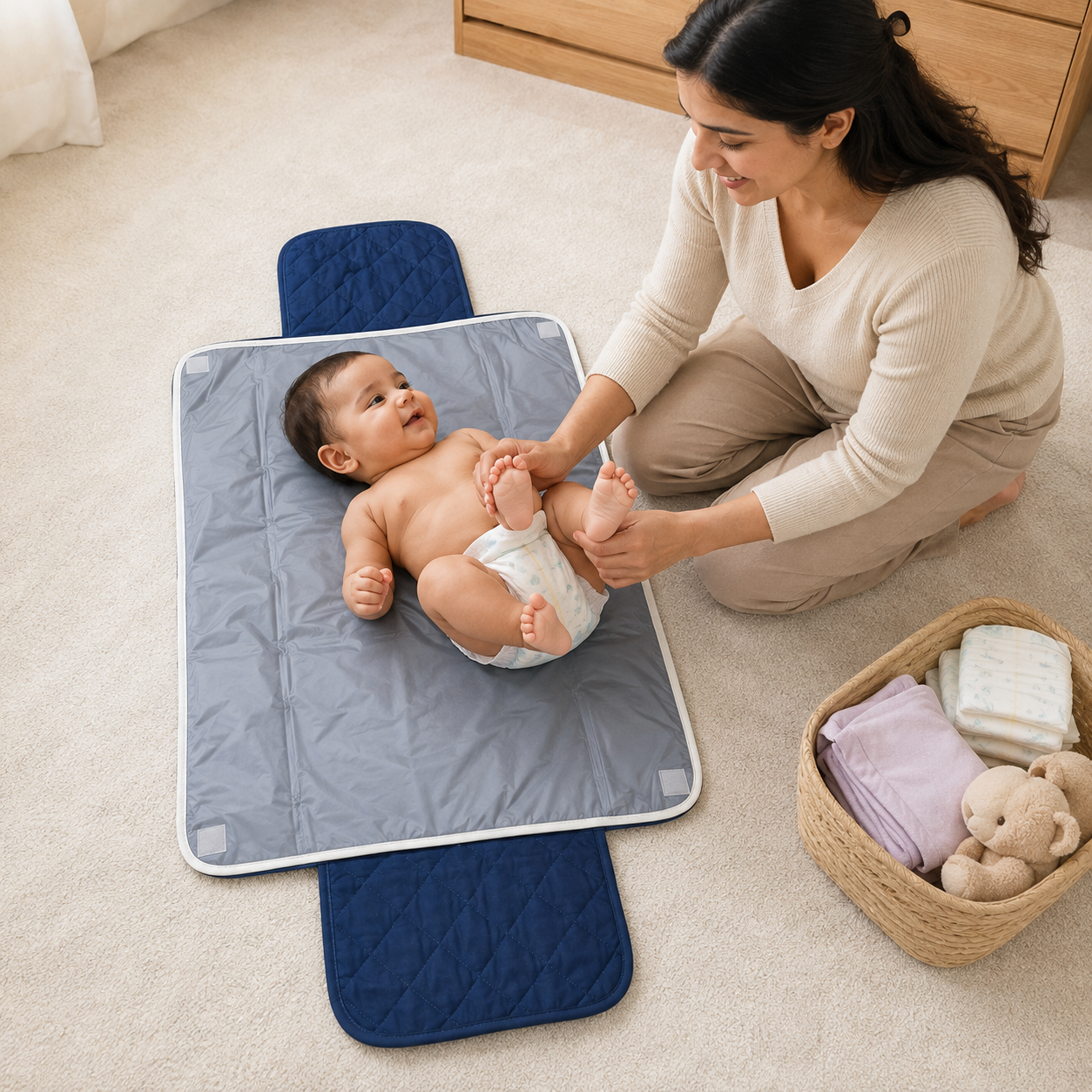 Rocking Horse Embroidered Quilted Baby Changing Mat