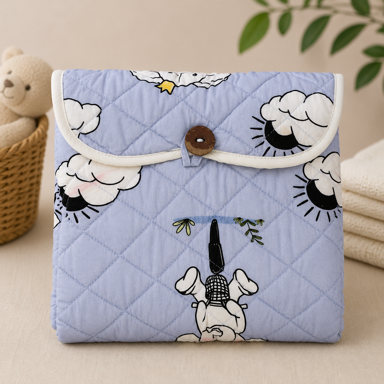 Cute Elephant Embroidered Quilted Baby Changing Mat
