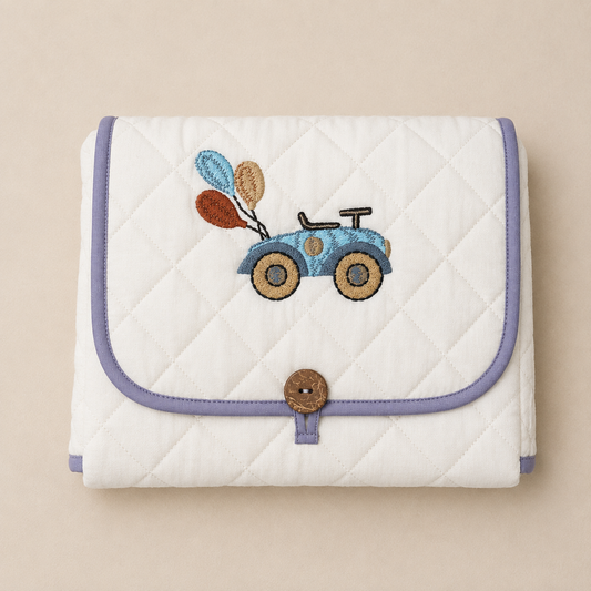Retro Toy Embroidered Quilted Baby Changing Mat