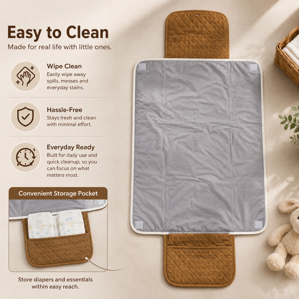 Elephant Cloud Embroidered Quilted Baby Changing Mat