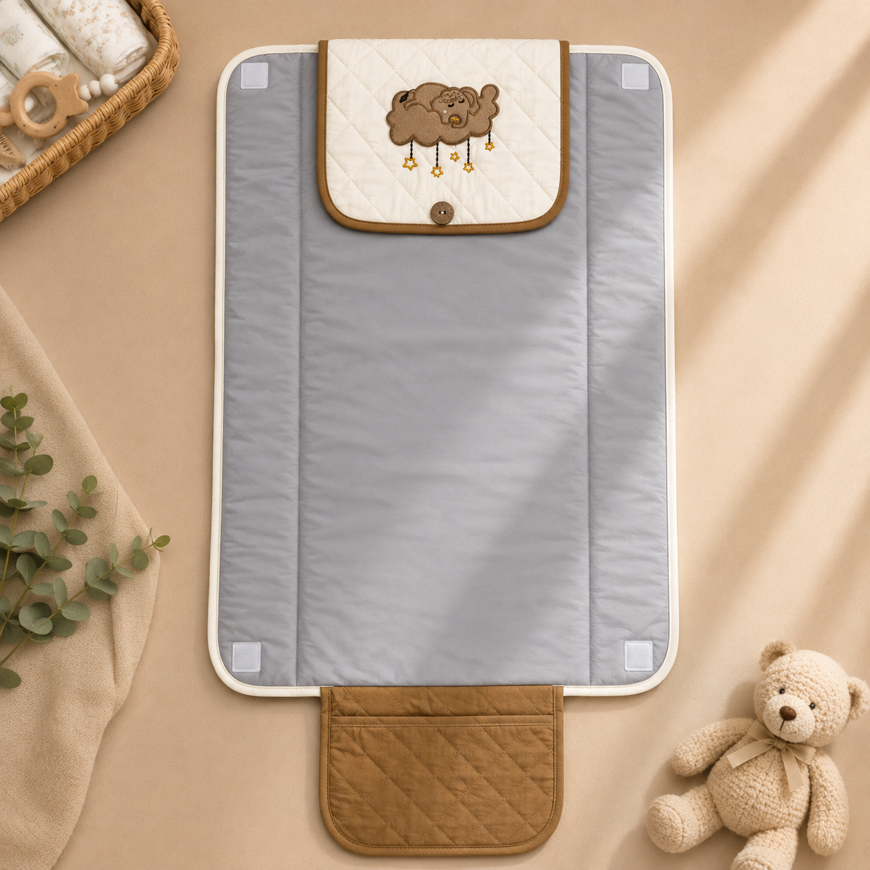 Elephant Cloud Embroidered Quilted Baby Changing Mat
