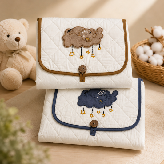 Elephant Cloud Embroidered Quilted Baby Changing Mat