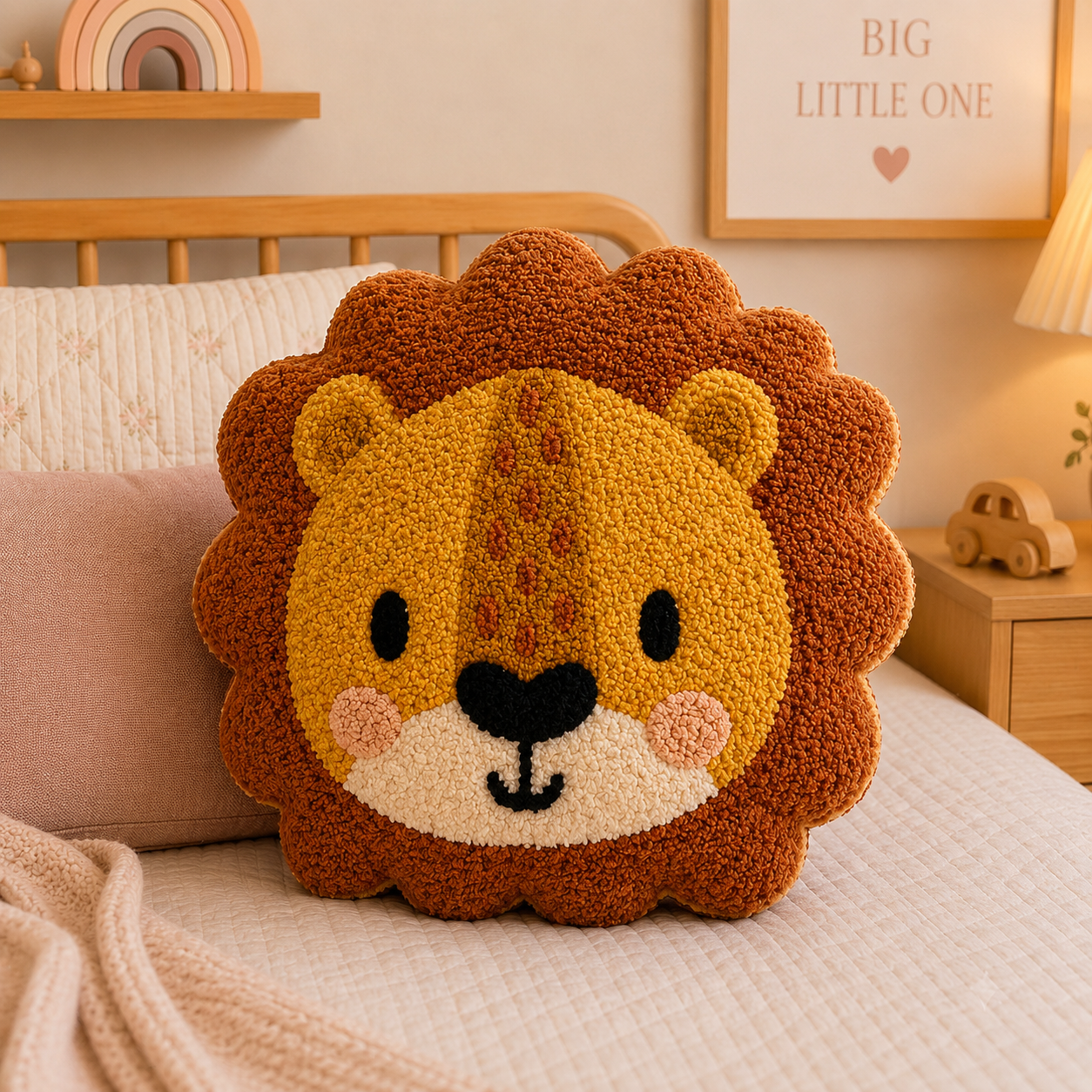 Lion Decorative Cushion – Brown & Mustard Kids Room Accent