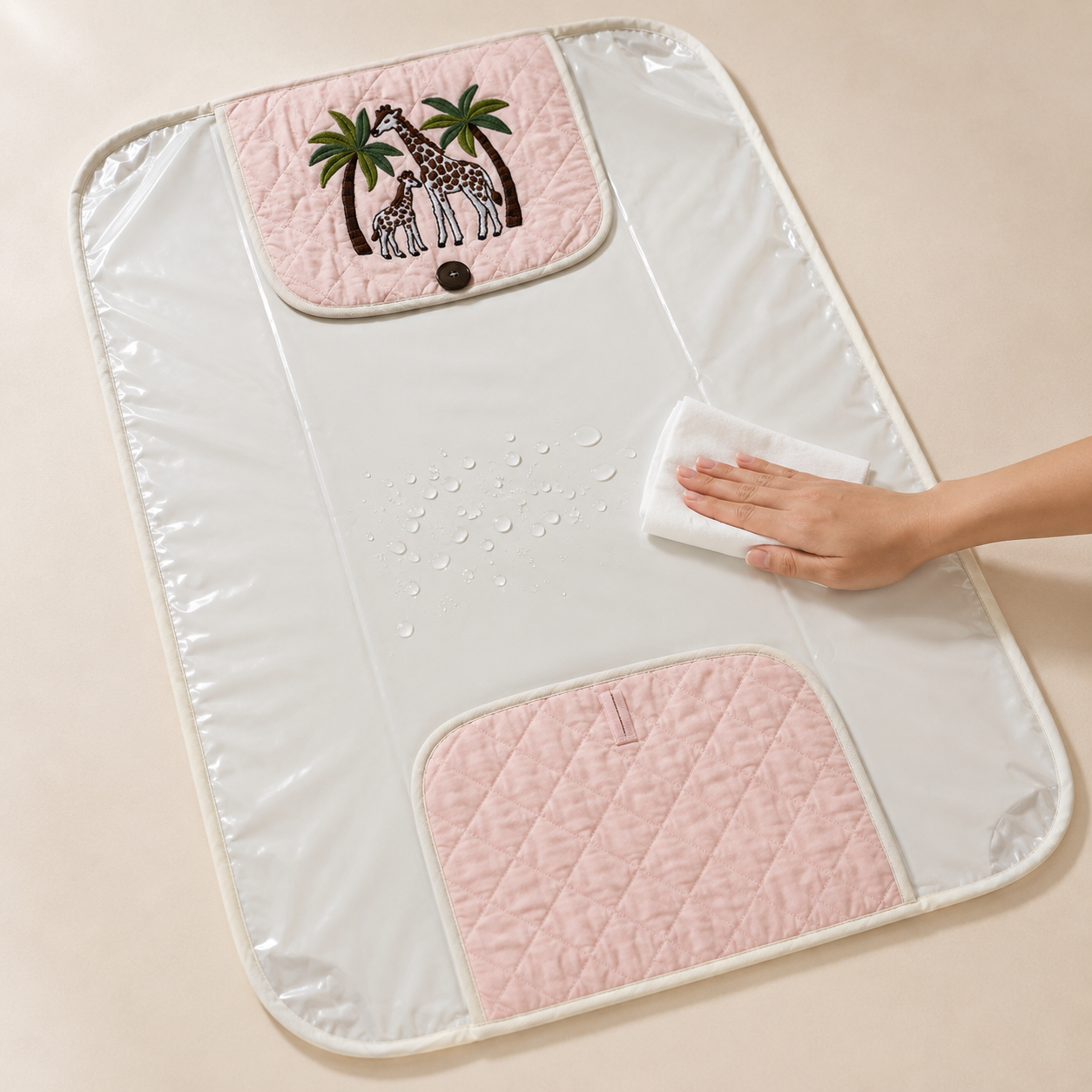 Giraffe Embroidered Quilted Baby Changing Mat