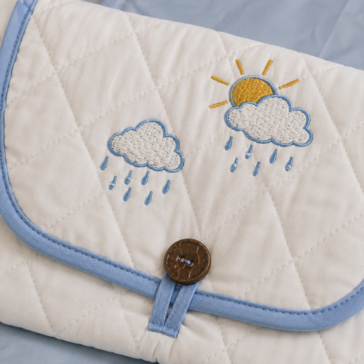 Cloud & Rain Embroidered Quilted Baby Changing Mat