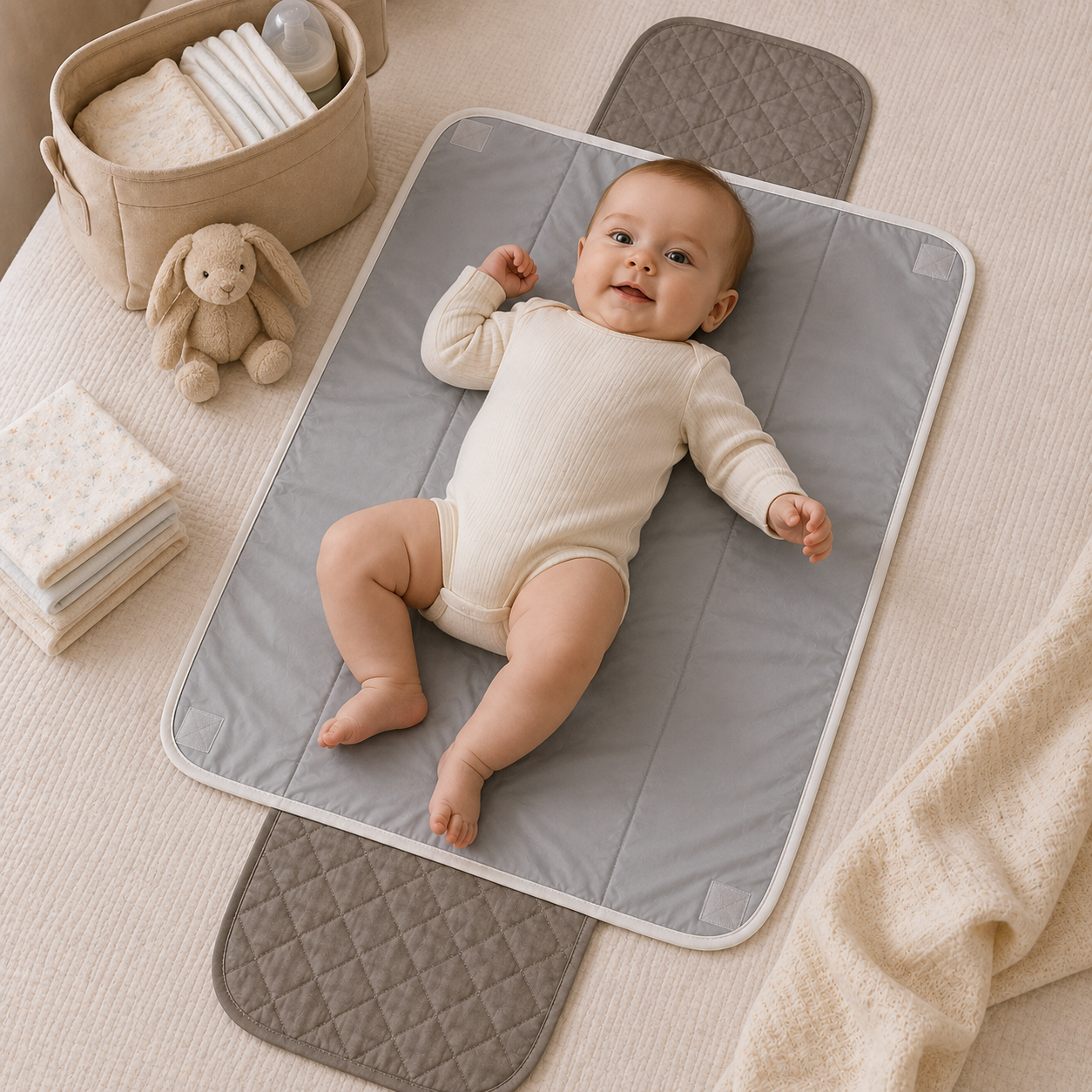 Ducks Embroidered Quilted Baby Changing Mat