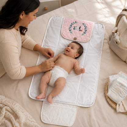 Stork Embroidered Quilted Baby Changing Mat