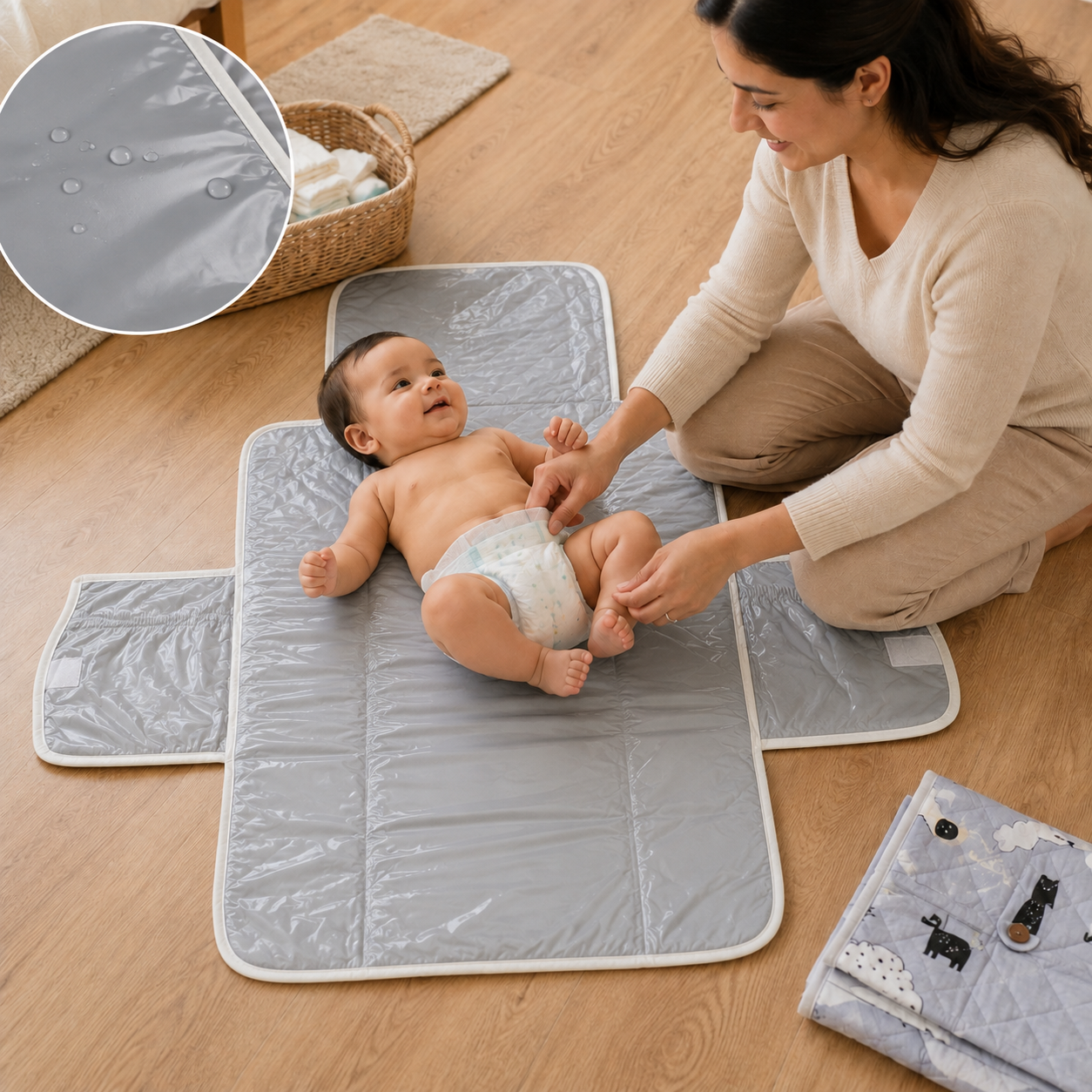 Cute Elephant Embroidered Quilted Baby Changing Mat