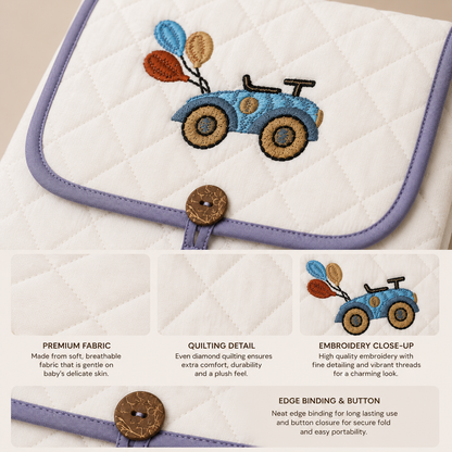 Retro Toy Embroidered Quilted Baby Changing Mat