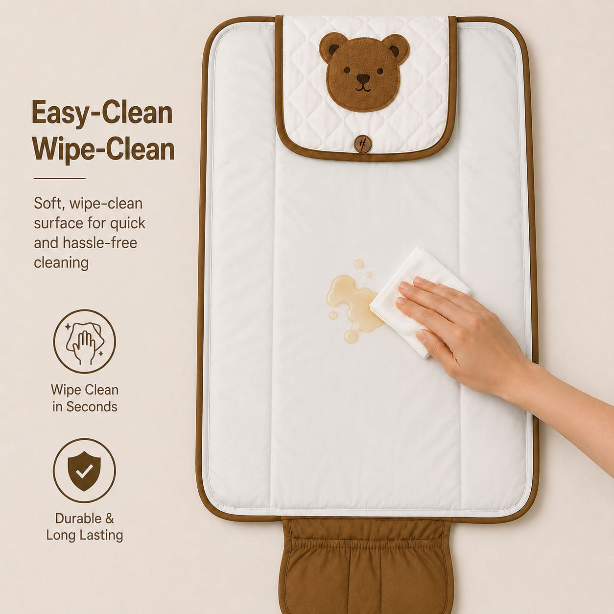 Teddy Embroidered Quilted Baby Changing Mat