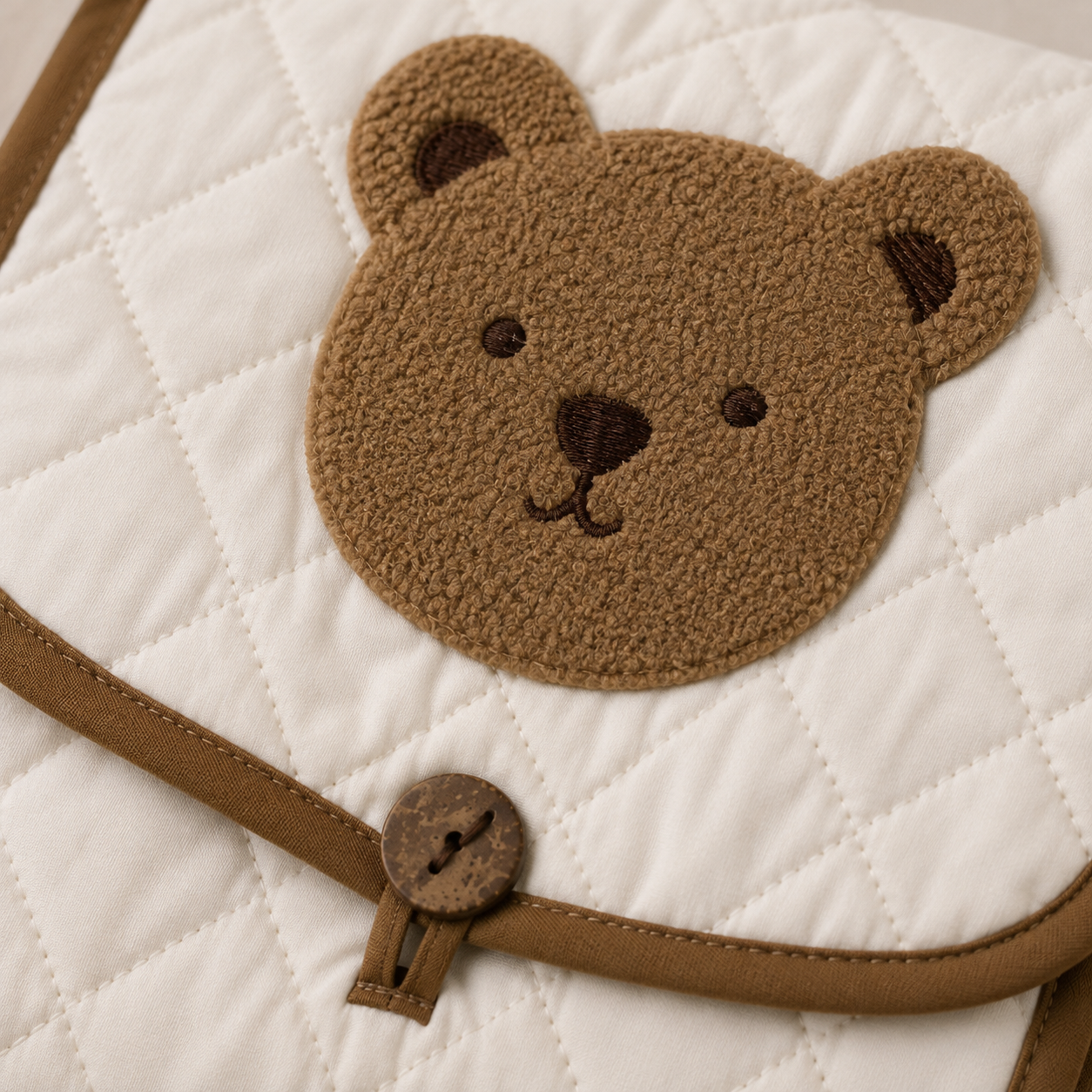 Teddy Embroidered Quilted Baby Changing Mat