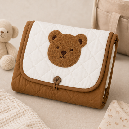 Teddy Embroidered Quilted Baby Changing Mat