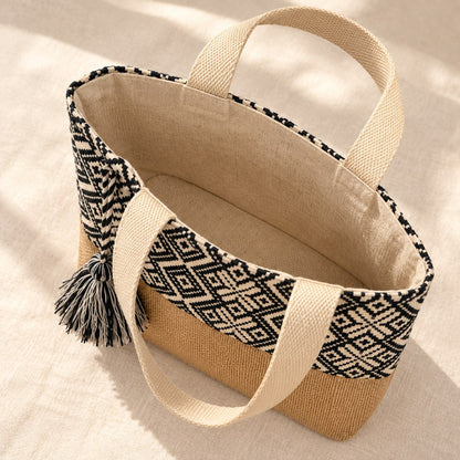 Geometric Tote Bag with Decorative Tassel