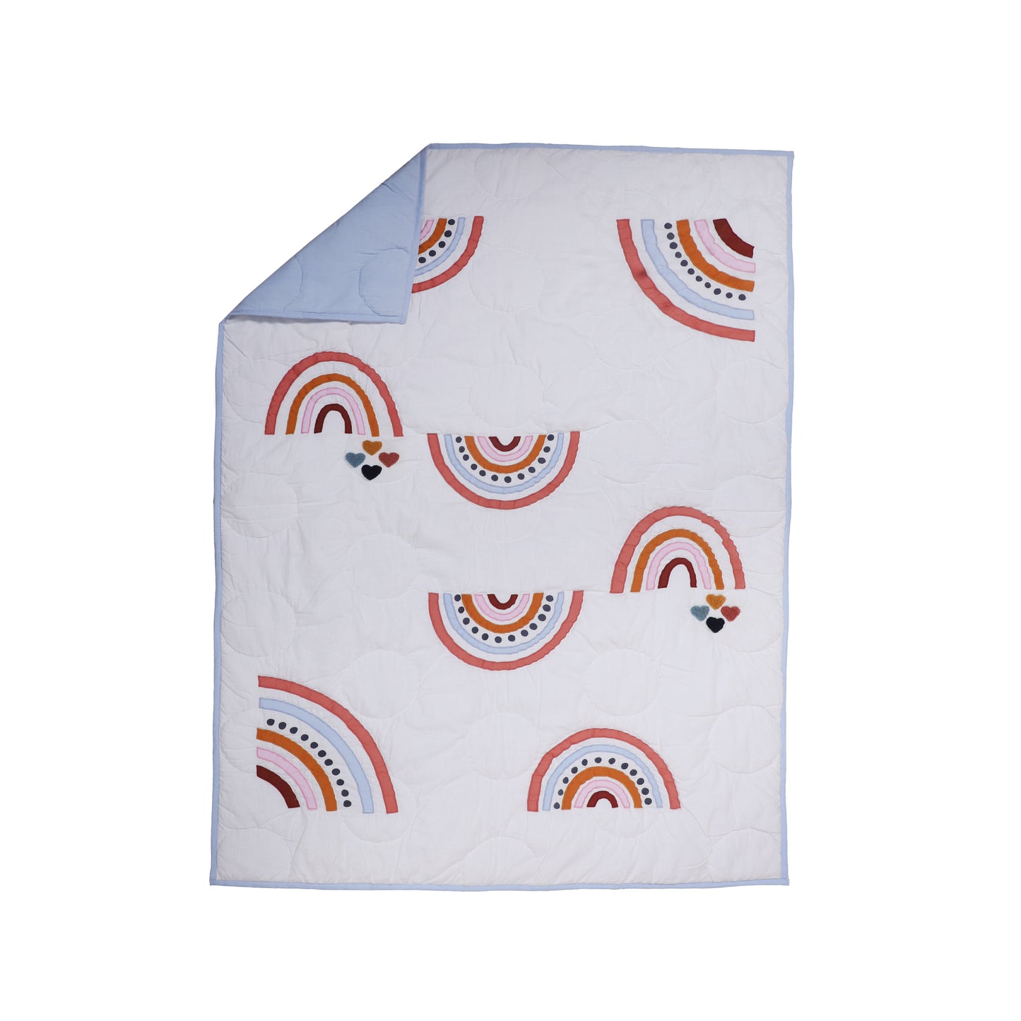 Blanket with rainbow pattern on a white background