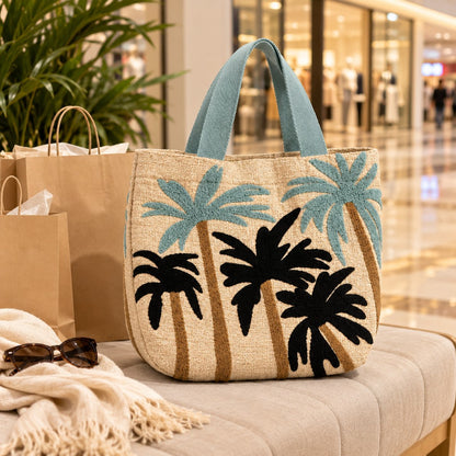 Palm Tree Tote Bag with Embroidered Design