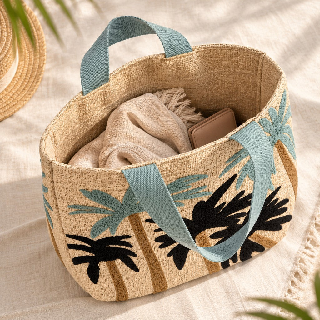 Palm Tree Tote Bag with Embroidered Design