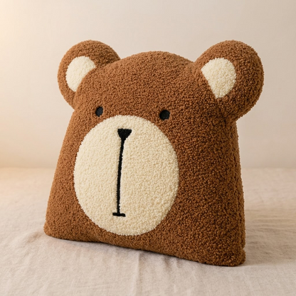 Bear Decorative Cushion – Brown & Cream Accent Pillow
