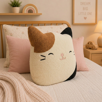 Cat Decorative Cushion – Cream, Brown & Black Accent Pillow