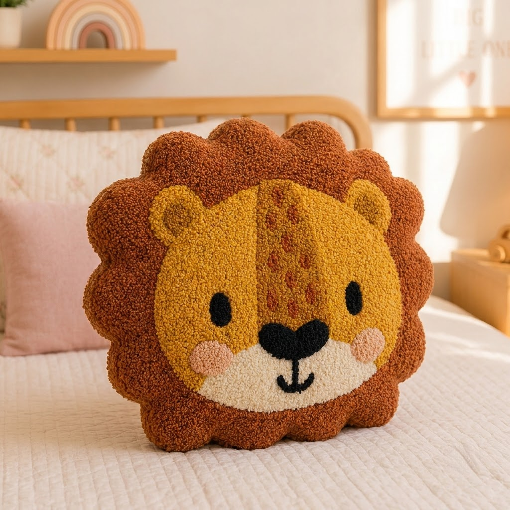Lion Decorative Cushion – Brown & Mustard Kids Room Accent